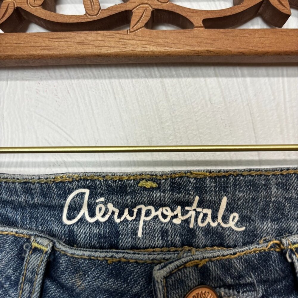 Aeropostale Bermuda Jean Shorts Blue Cuffed Cutoff Casual Medium Wash Womens 0 - Picture 3 of 6